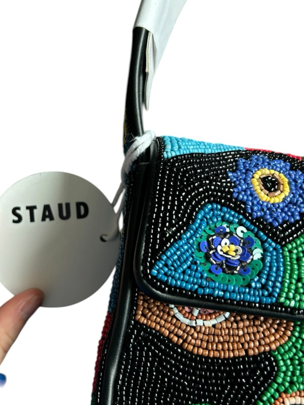 STAUD Tommy Bag Millefiore Black Multicolor Beaded Shoulder Bag NWT - Picture 4 of 6